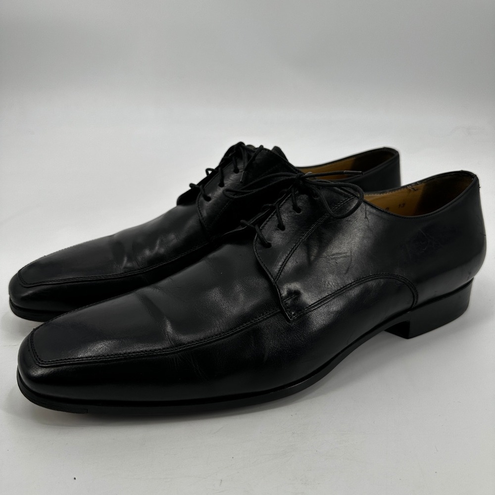 Santoni Italian Mens Black Leather Derby Dress Shoes Square Toe Lace Up Size 13D